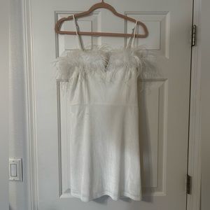 White velour and feather mini dress